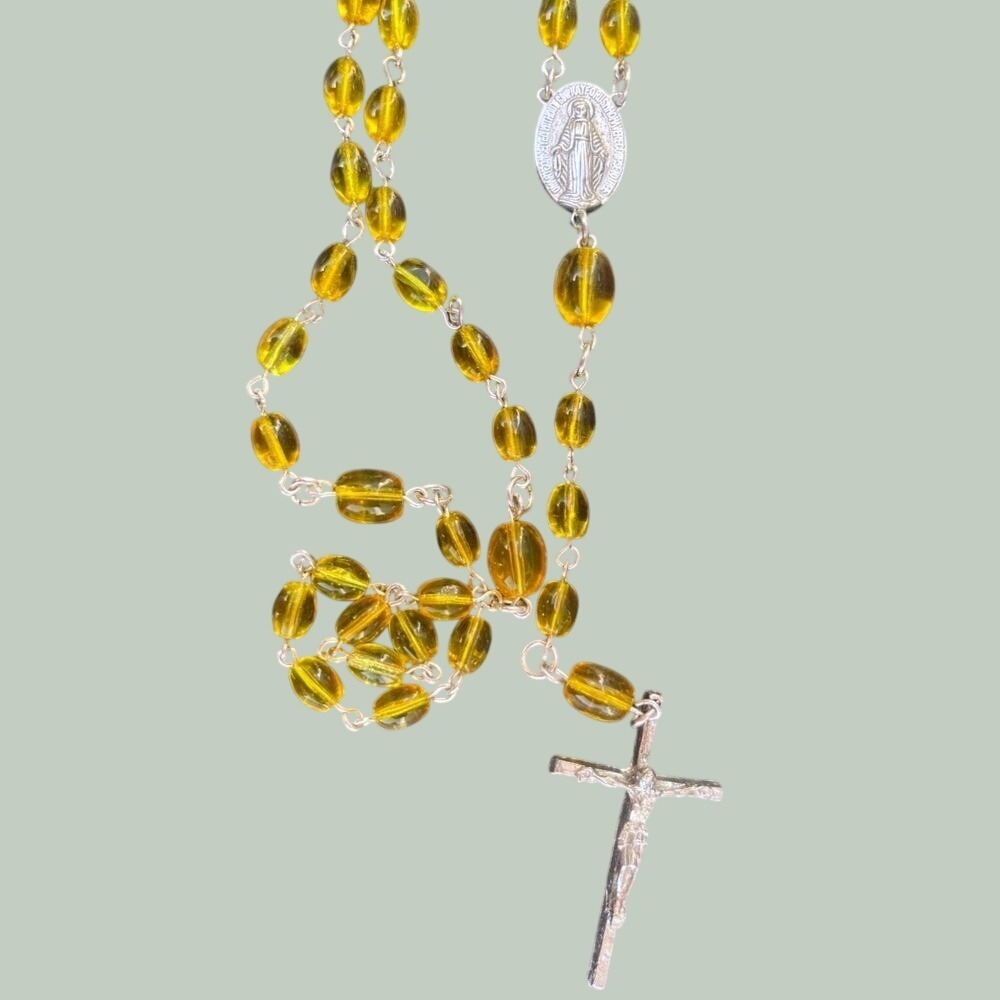 Handmade‎ Rosary From Repurposed Czech Mardi Gras Yellow Glass Beads 1950s